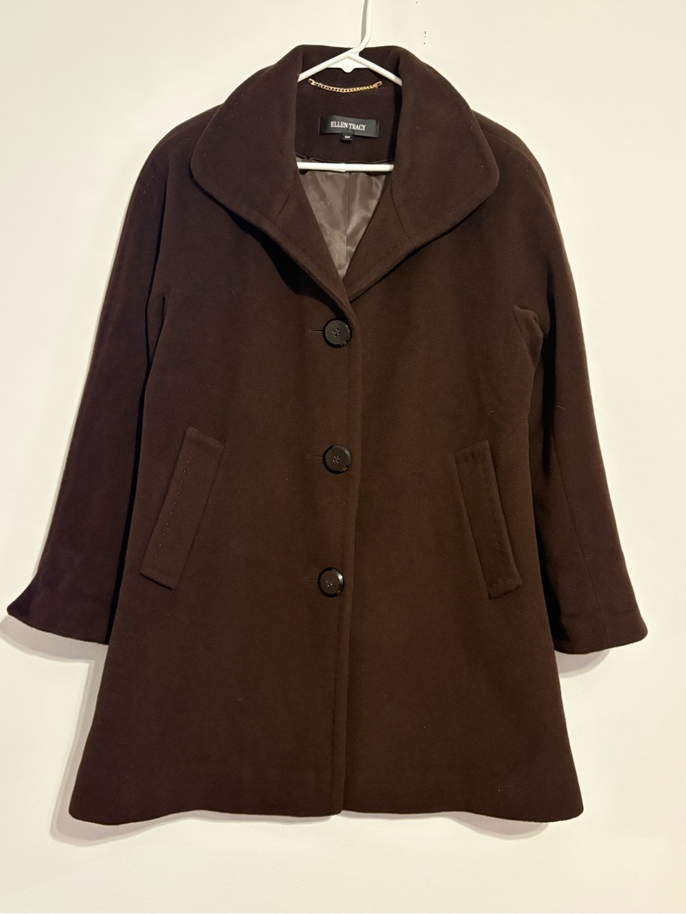 Ellen Tracy Wool Angora Mahogany Brown Petite Car Coat 10P